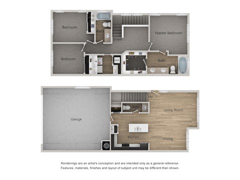 Floor plan for 3 beds, 2.5 baths, 1439 sqft